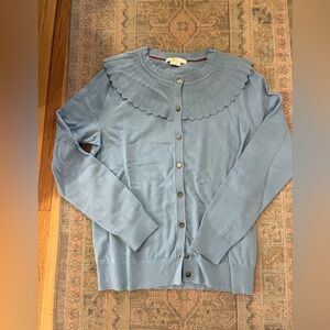 Boden Light Blue Ruffle-Collar Button Cardigan